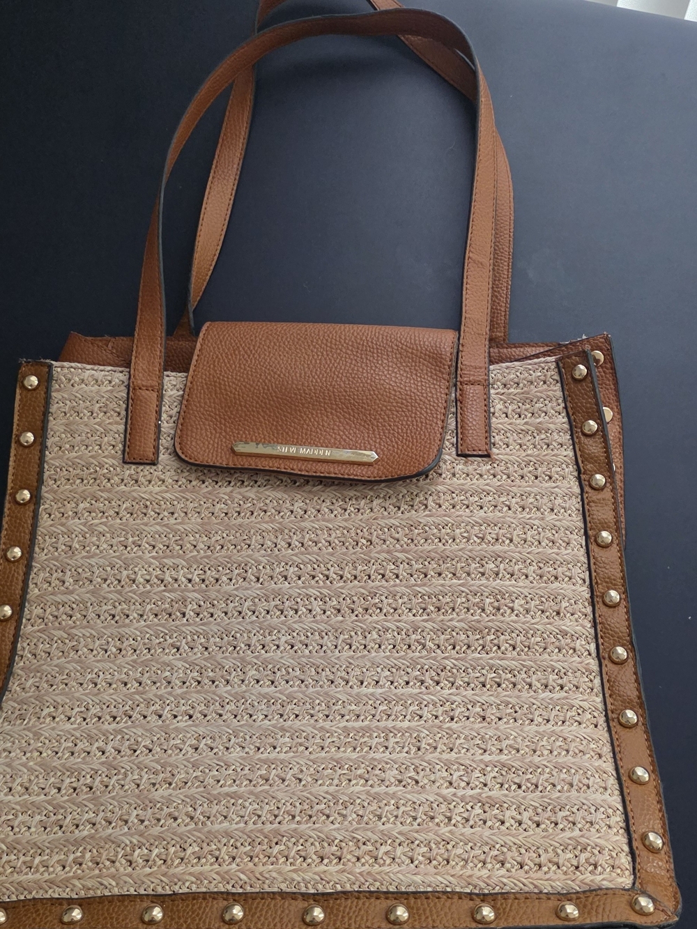 Steve Madden Tan and Natural Woven Straw-Style Satchel